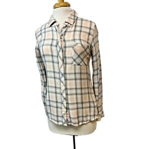 Rails Hunter Blush Dove White Plaid Soft Rayon Button Up Shirt Long Sleeve SZ XS